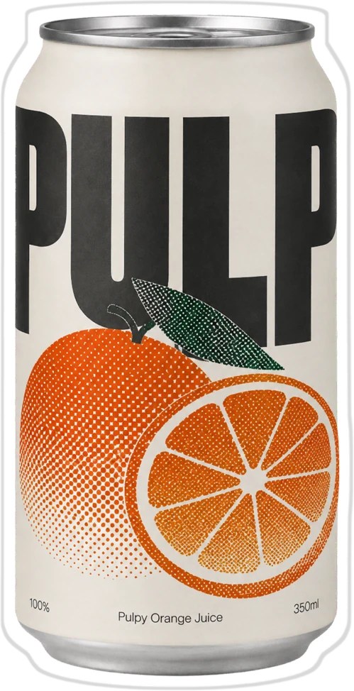 The same PULP can, cut out cleanly as a sticker with a white border